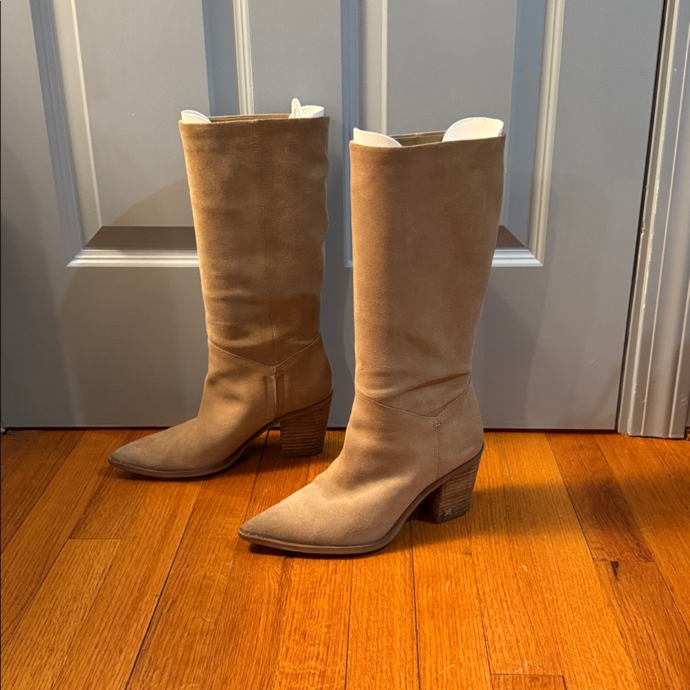 Sam Edelman Tall Pointed Suede Boots in Tan
